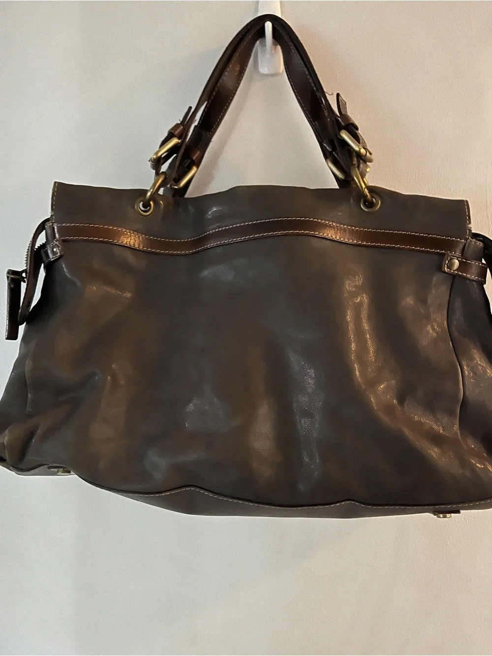 Cavalcanti Leather Briefcase Tote in Dark Brown - Designer Style